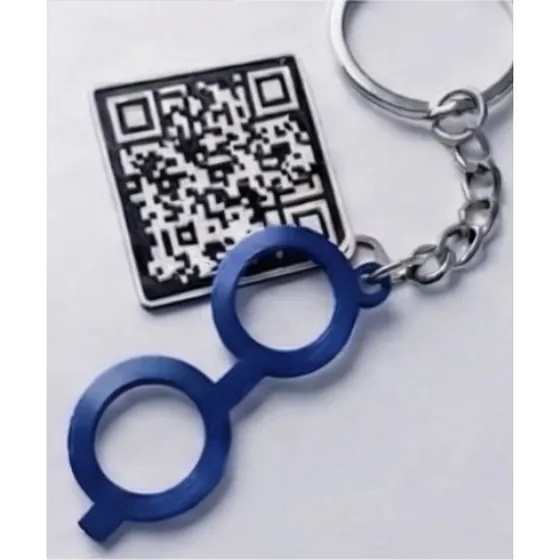 Porte-clefs lunettes bleu avec porte-QR code